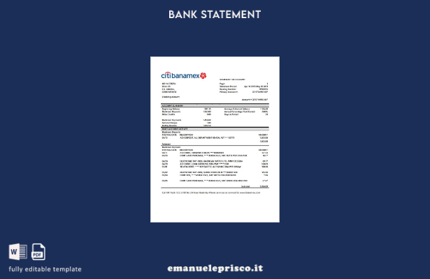 modello di parola di estratto conto bancario Citibanamex Messico stile verificat